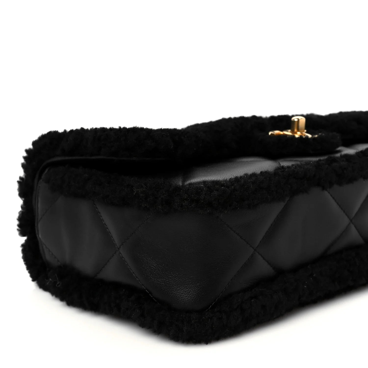 Shearling Lambskin Quilted Furry Coco Flap Black