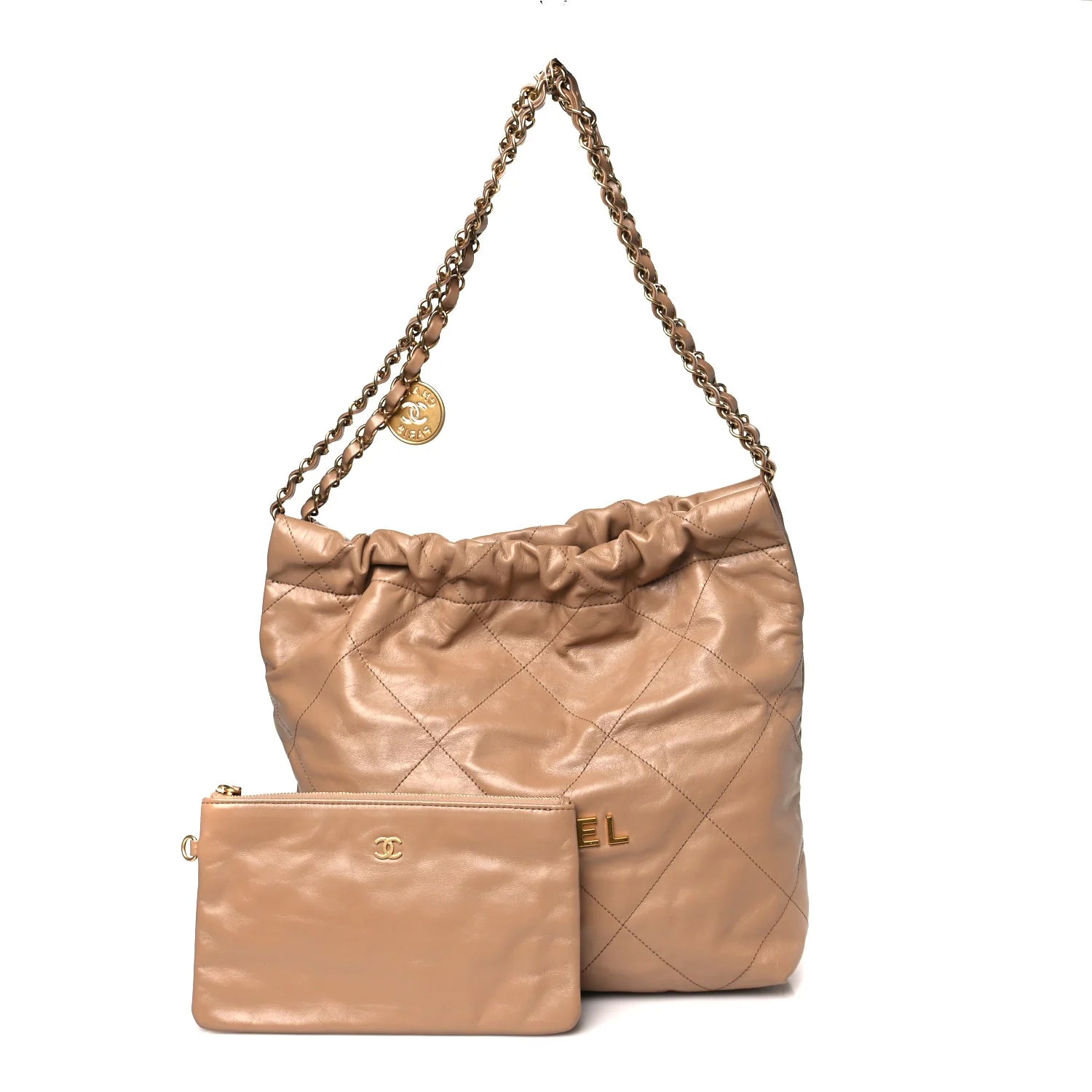 Shiny Calfskin Quilted Small  22 Beige