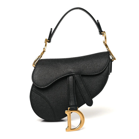 Grained Calfskin Mini Saddle Bag Black