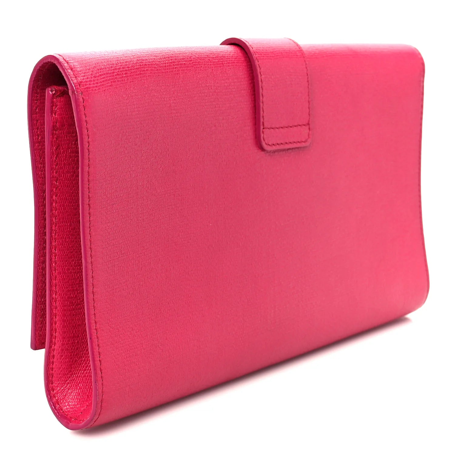 Textured Calfskin Y Ligne Clutch Fuchsia