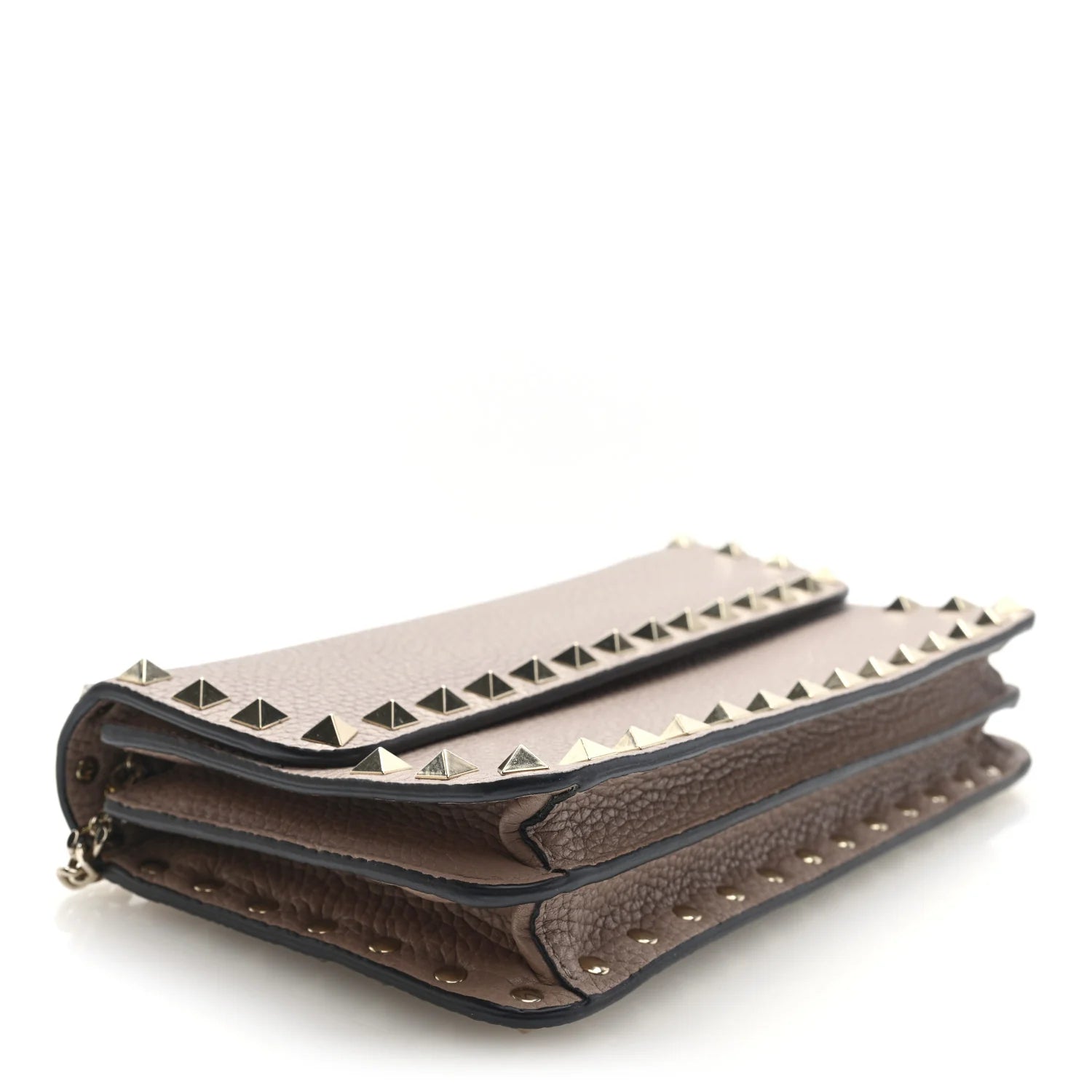 Grainy Calfskin Rockstud Chain Pouch Poudre