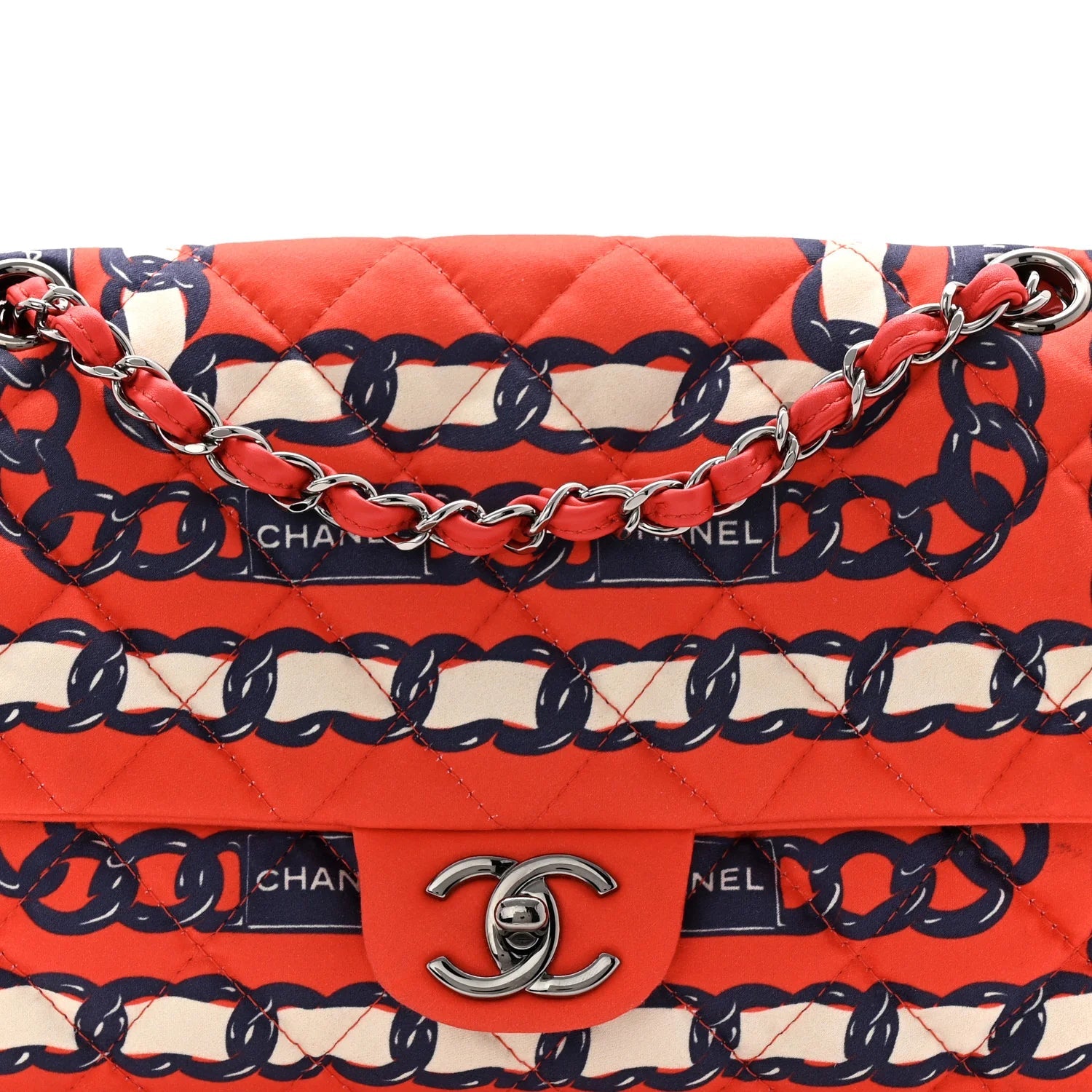 Silk Chain Printed Medium Single Flap Red