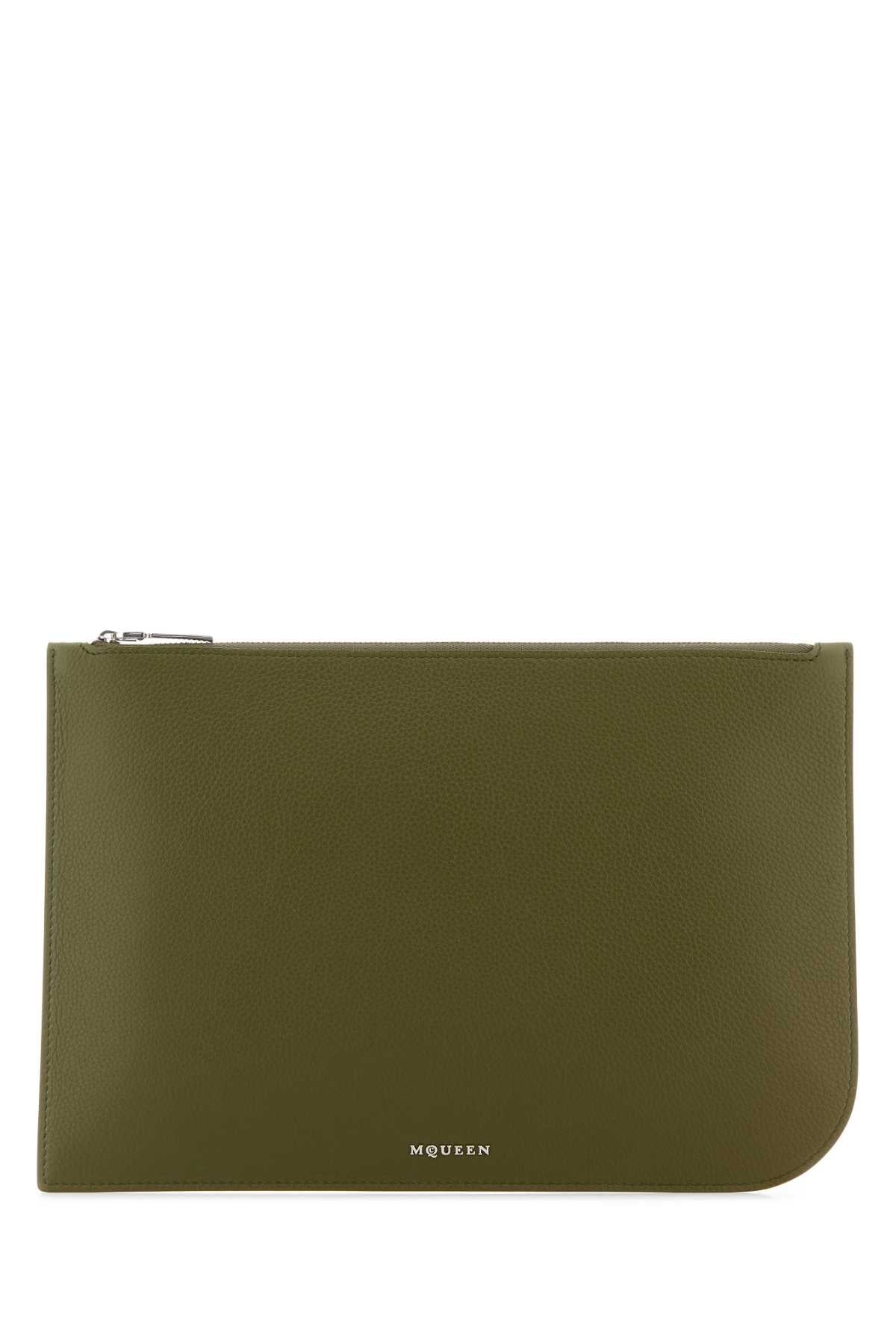 OLIVE GREEN LEATHER LARGE SLING POUCH