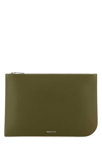 OLIVE GREEN LEATHER LARGE SLING POUCH