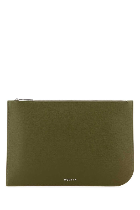 OLIVE GREEN LEATHER LARGE SLING POUCH