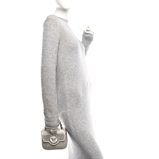 Satin Crystal Studded Mini La Medusa Bag White