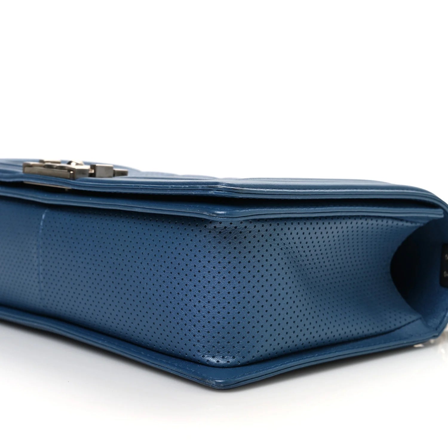 Perforated Lambskin Quilted New Medium Boy Flap Blue