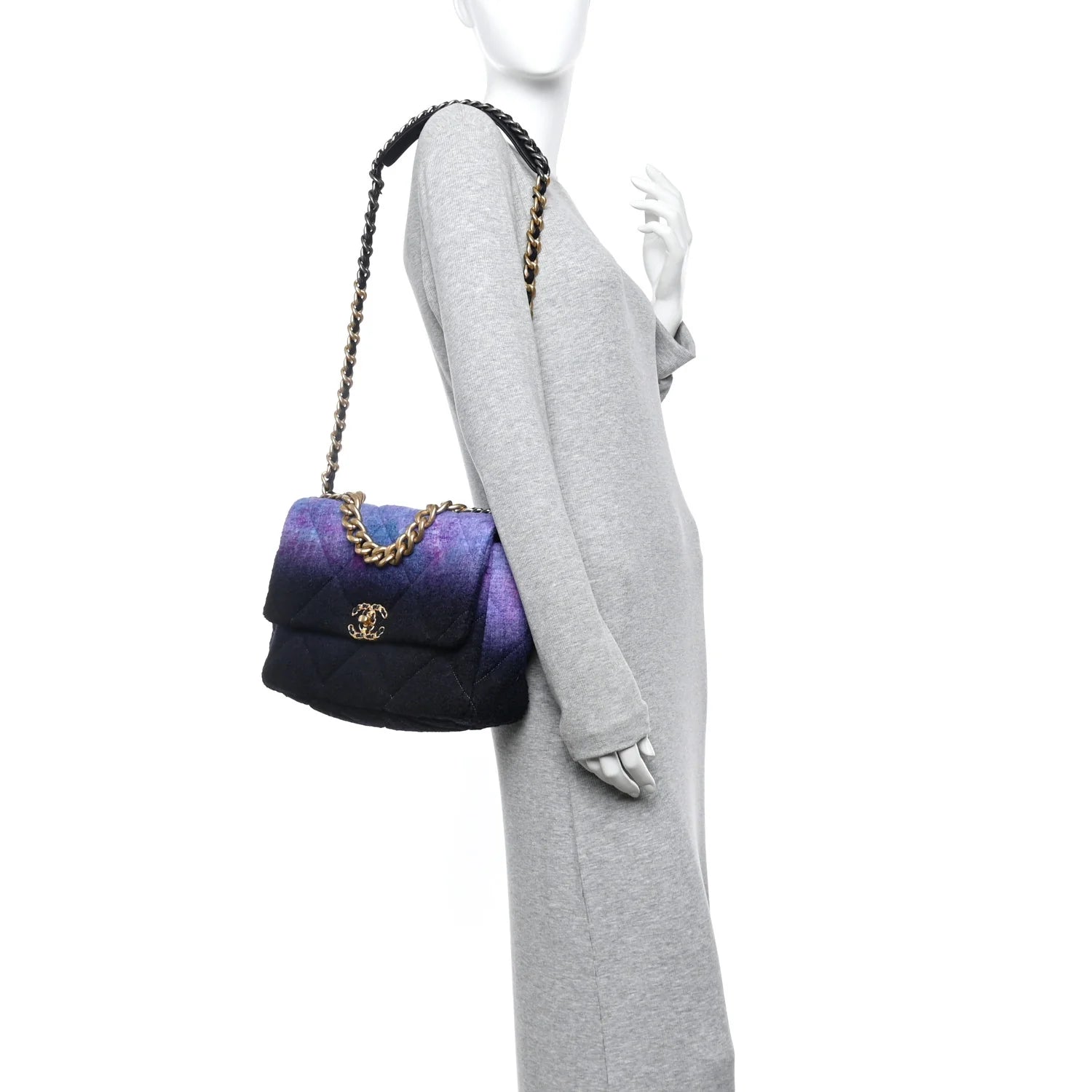 Wool Tweed Quilted Large  19 Flap Purple Black Blue