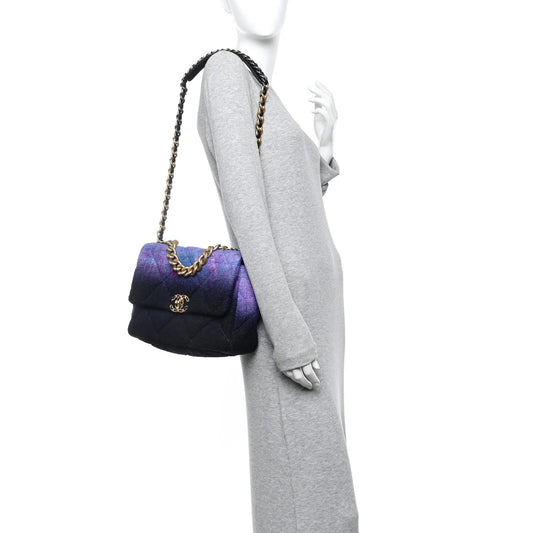 Wool Tweed Quilted Large  19 Flap Purple Black Blue