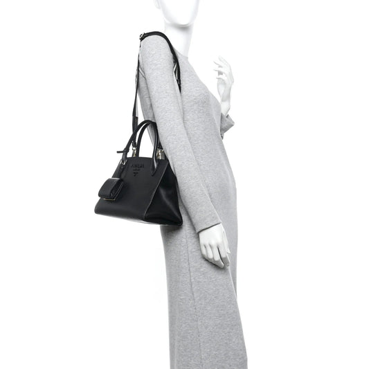 Saffiano Cuir Calfskin Small Monochrome Top Handle Tote Black