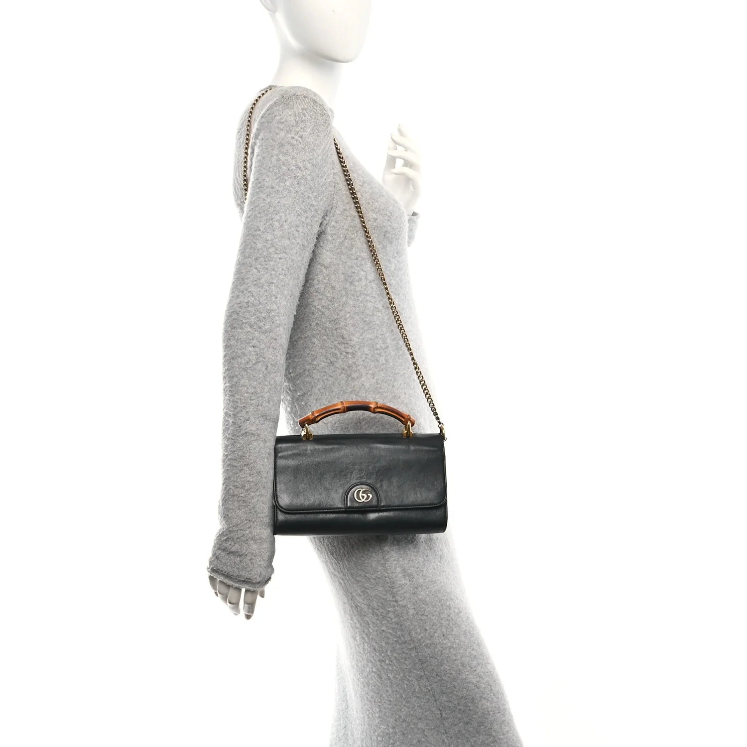 Wonka Grain Calfskin Mini Diana Bamboo Top Handle Shoulder Bag Black