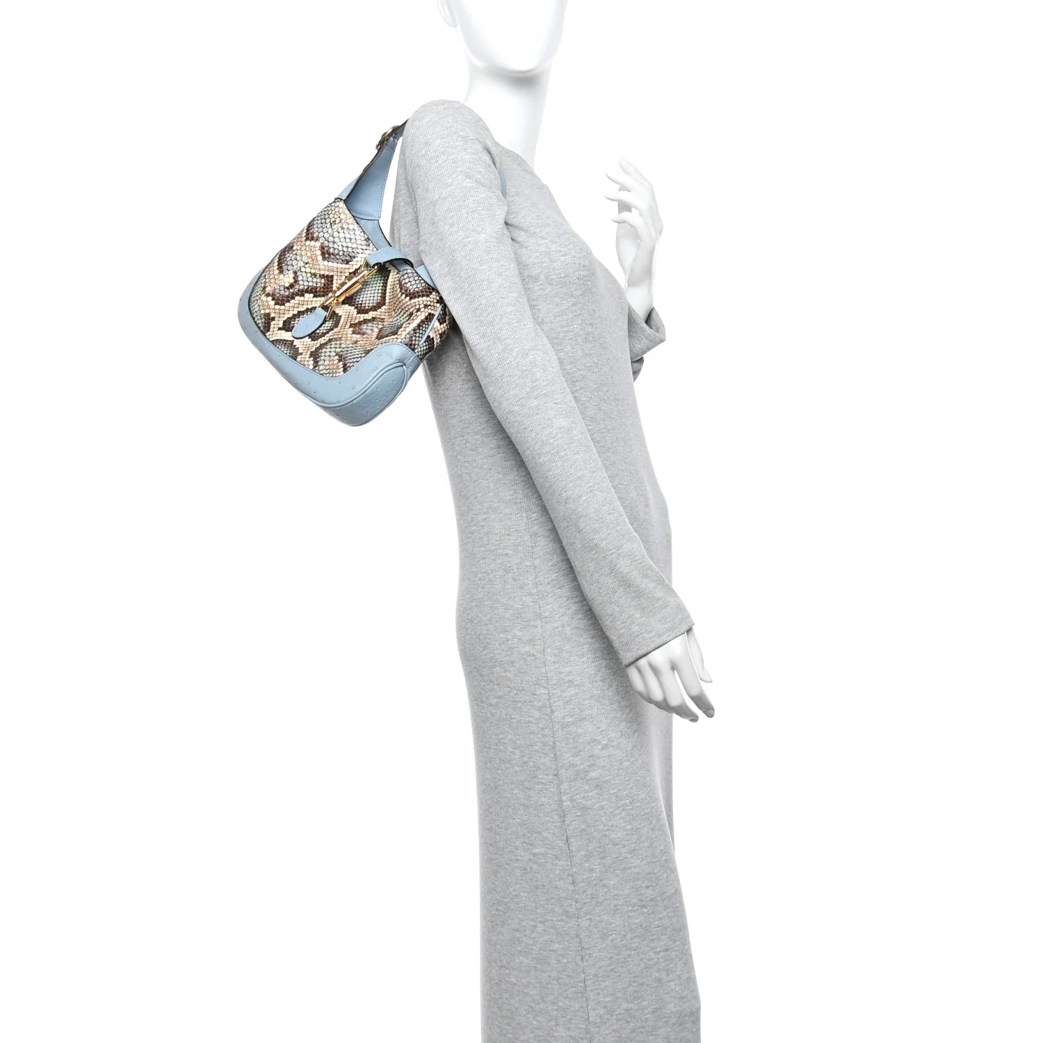 Snakeskin Ostrich Calfskin Small Jackie 1961 Hobo Blue Multicolor