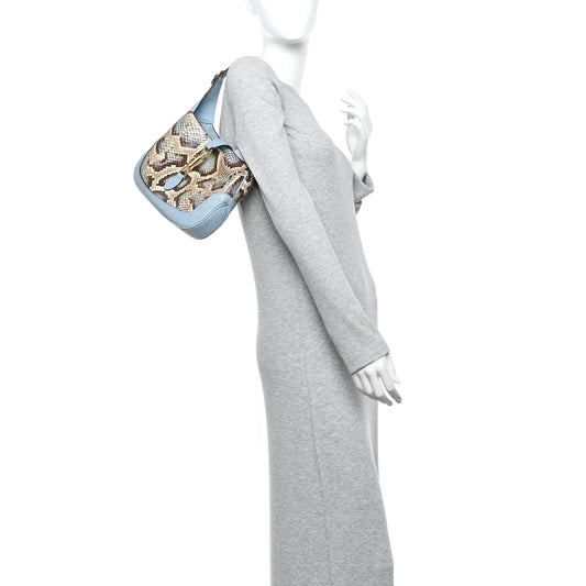 Snakeskin Ostrich Calfskin Small Jackie 1961 Hobo Blue Multicolor