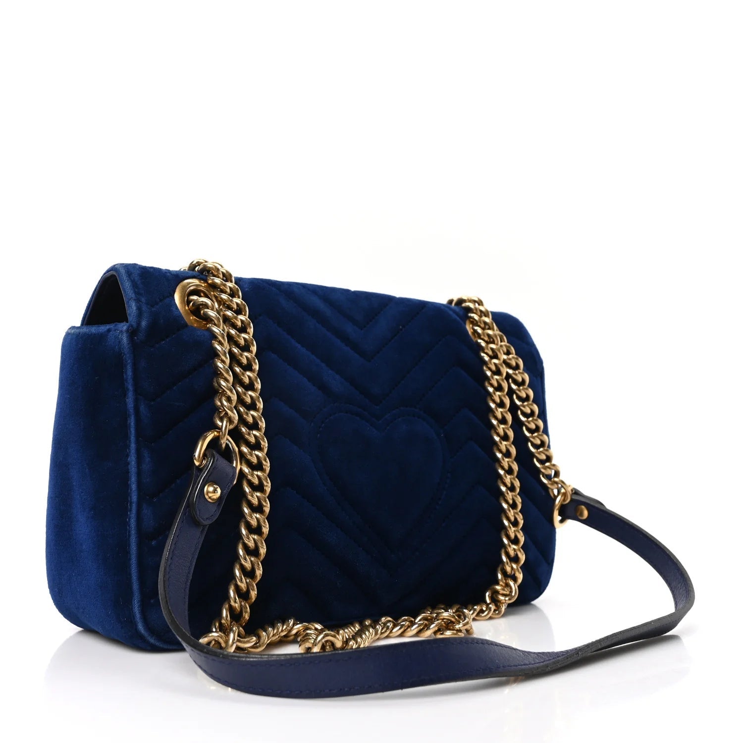 Velvet Matelasse Small GG Marmont Shoulder Bag Cobalt Blue
