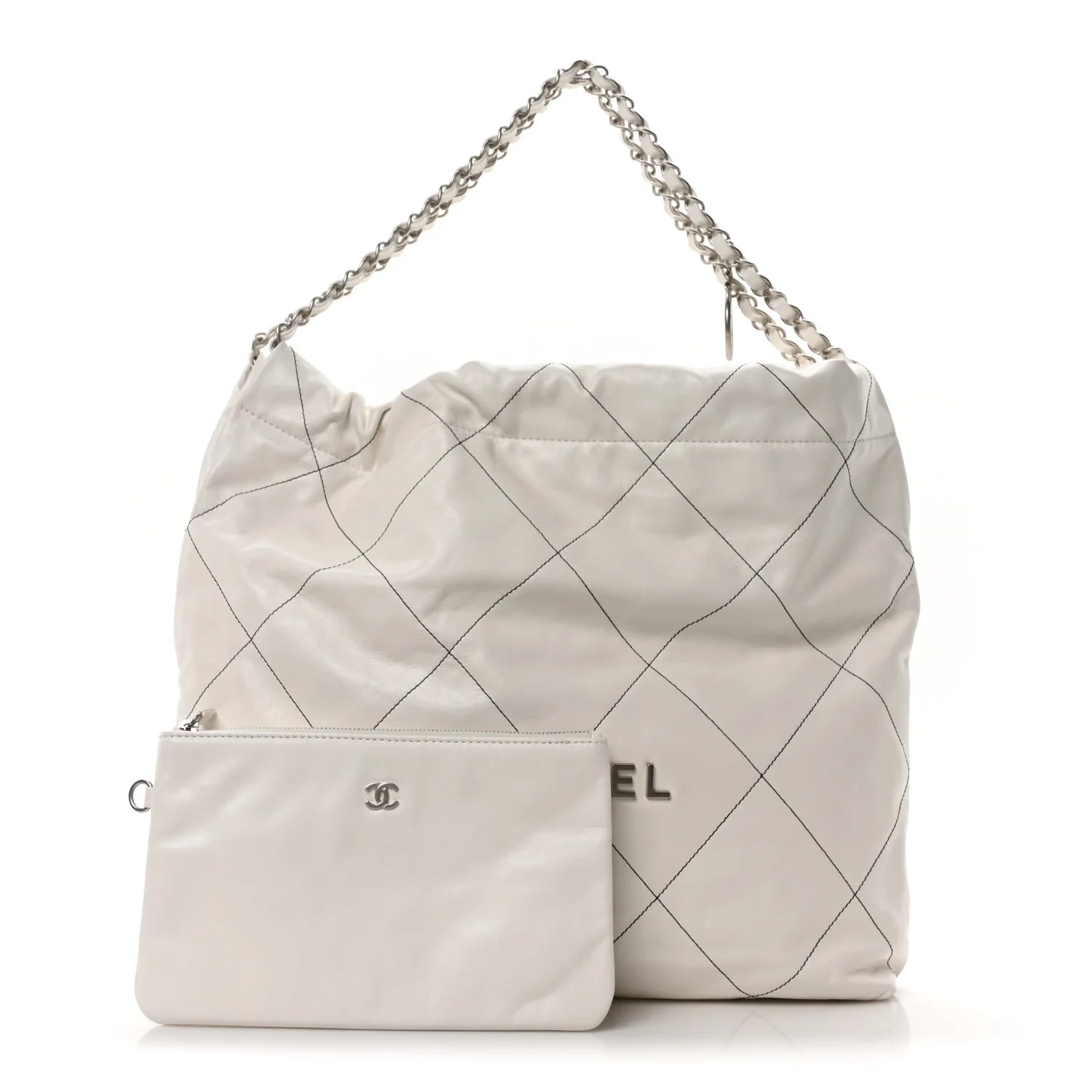 Shiny Calfskin Quilted  22 White Black