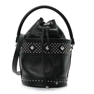 Smooth Calfskin Studded Small Bahia Drawstring Bucket Bag Black