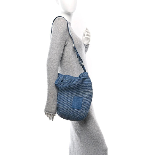 Raffia Mini Slit Tote Bag Blue