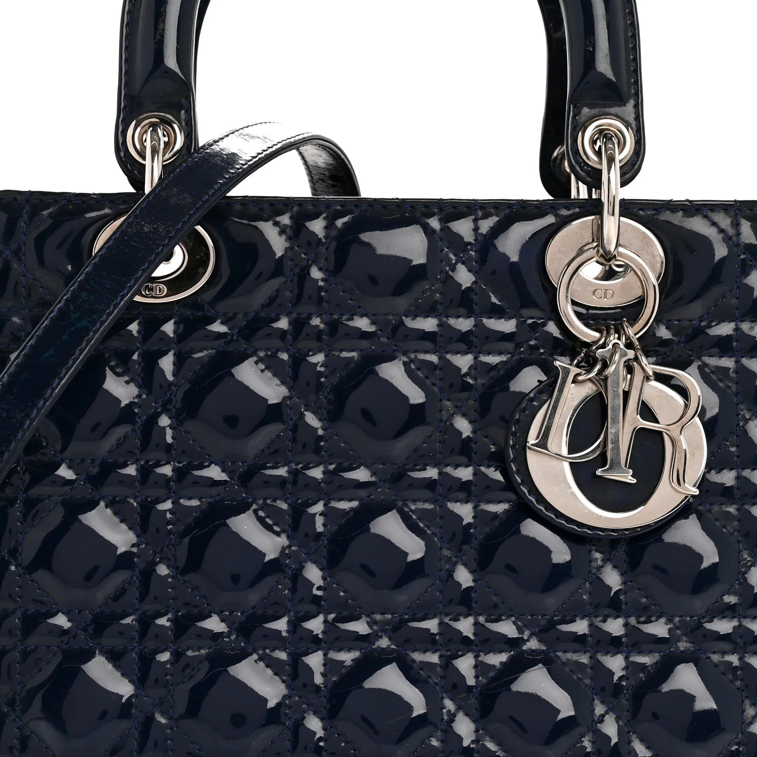 Patent Cannage Medium Lady Dior Blue