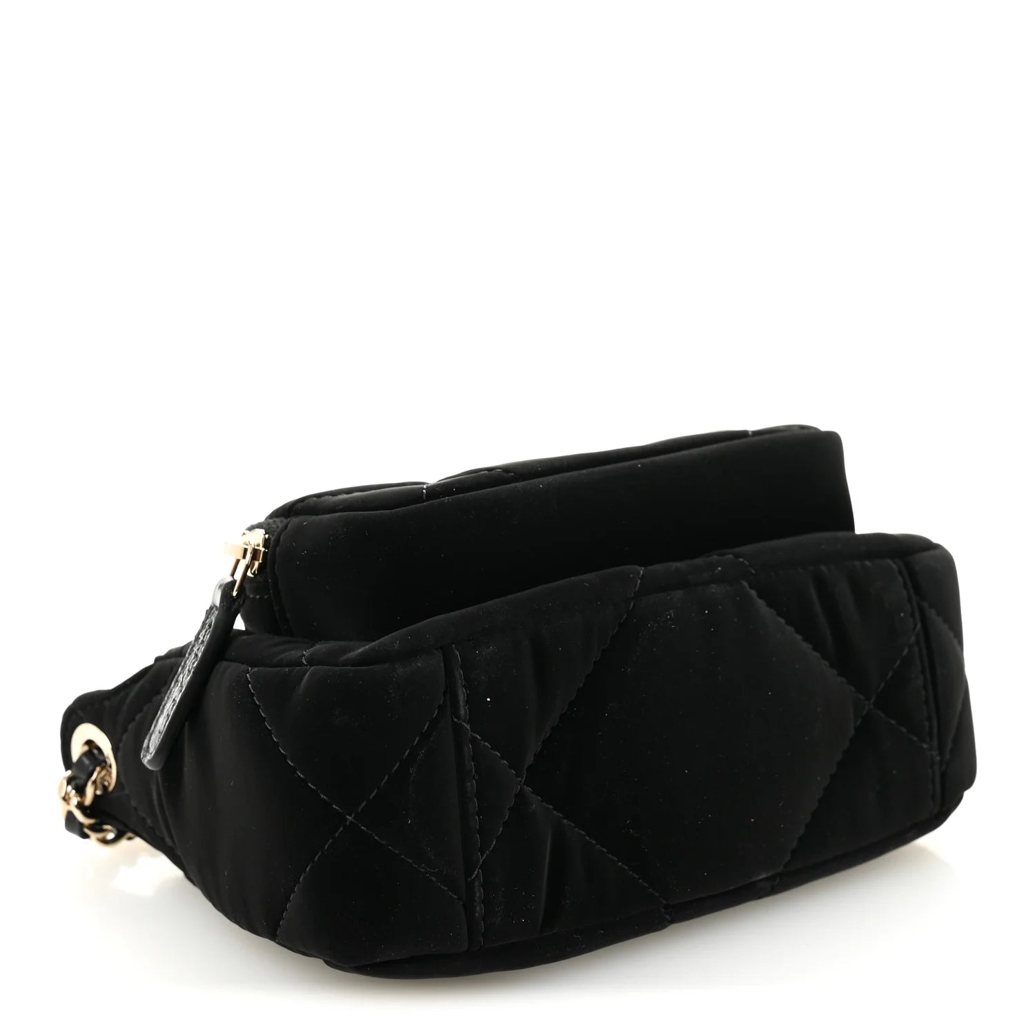 Velvet Effect Nylon Shiny Crumpled Calfskin Mini Quilted  25 Clutch with Chain Black