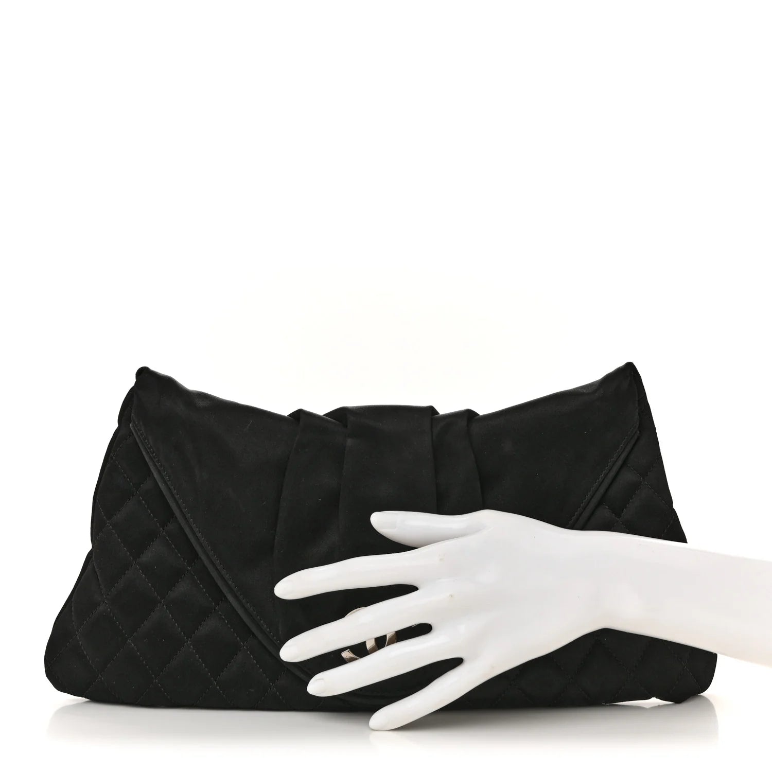 Satin Quilted Flap Clutch Black