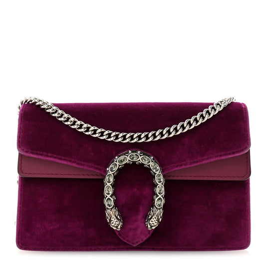 Velvet Super Mini Dionysus Shoulder Bag Fuchsia Violet Cyclamen