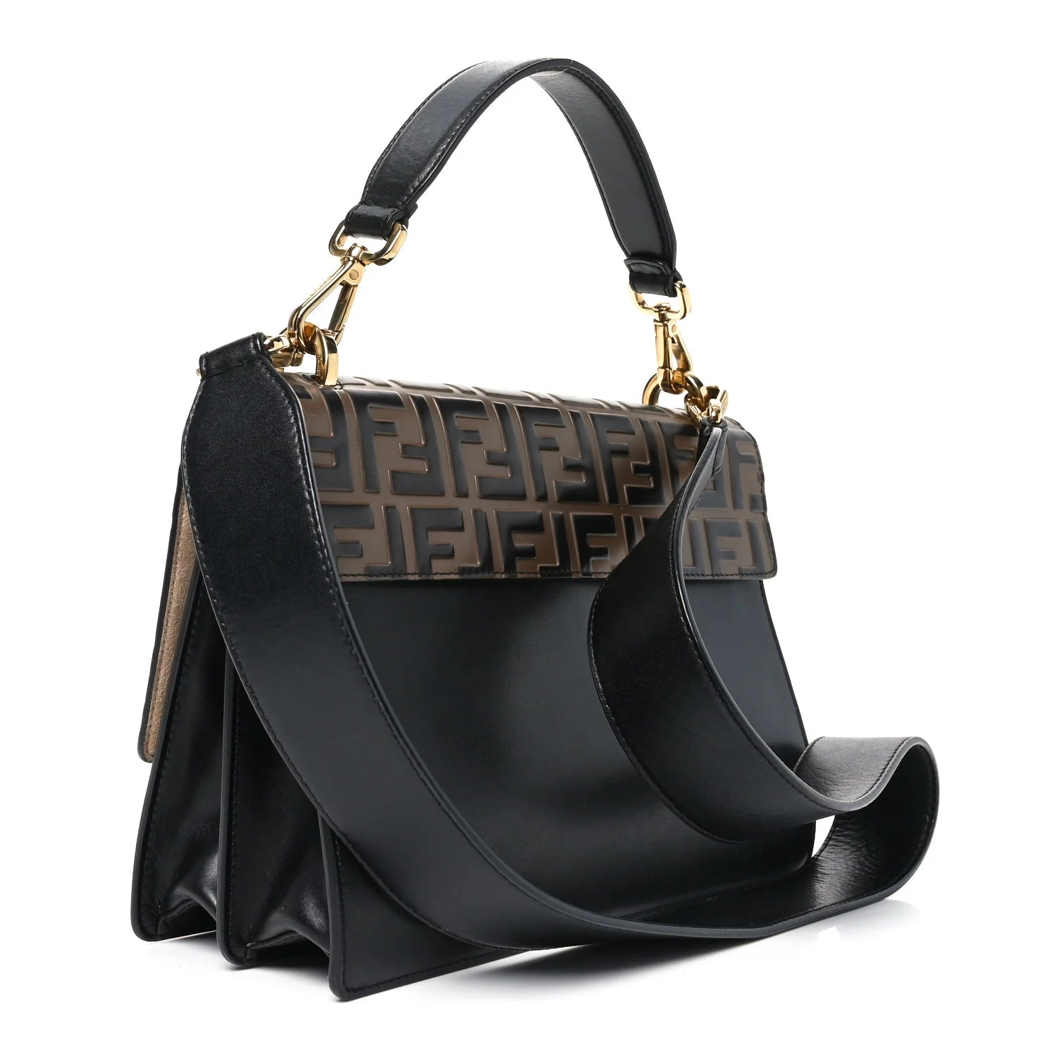 Vitello Liberty Bi-Color FF 1974 Embossed Chain Strap Kan U Shoulder Bag Black Maya