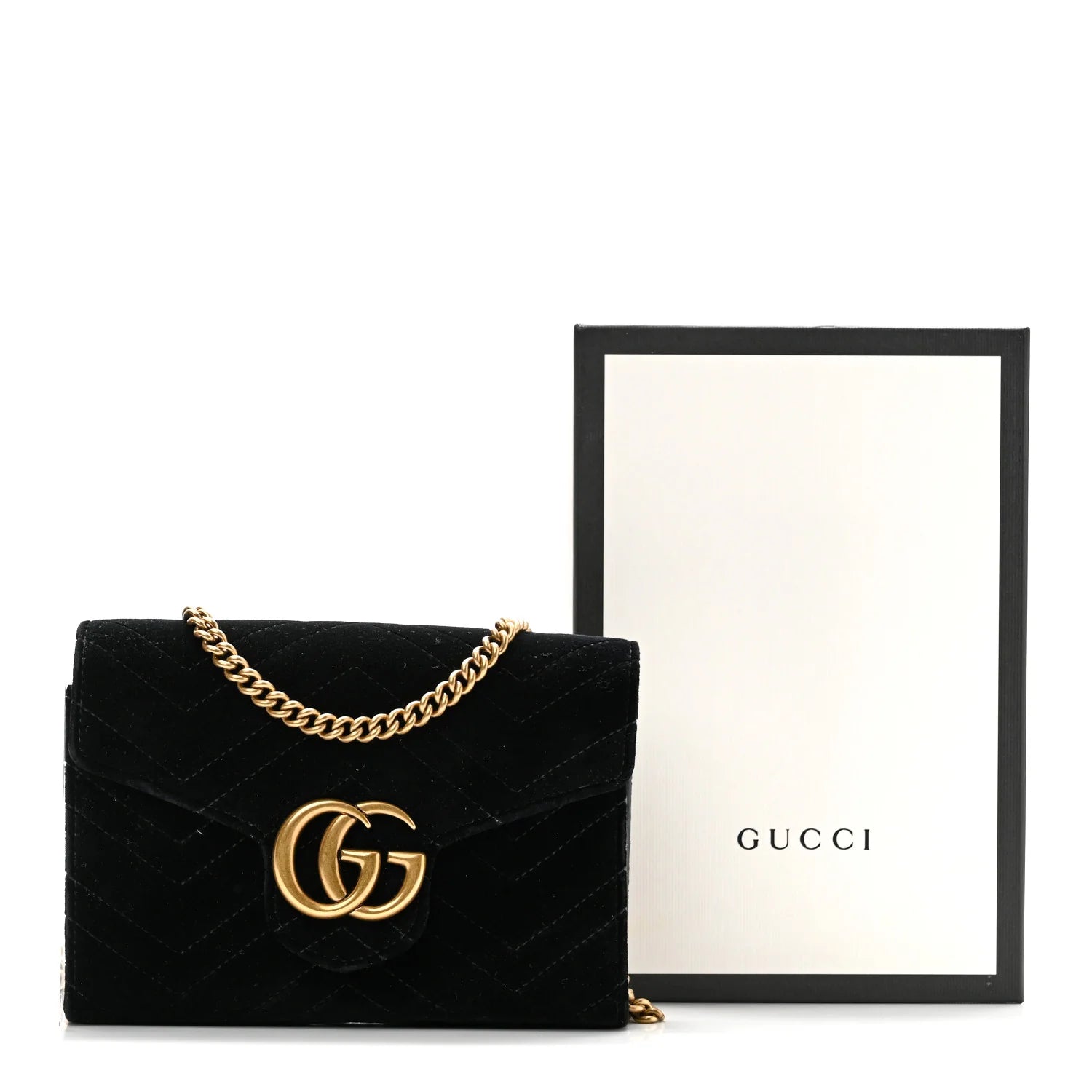 Velvet Matelasse GG Marmont Chain Wallet Black