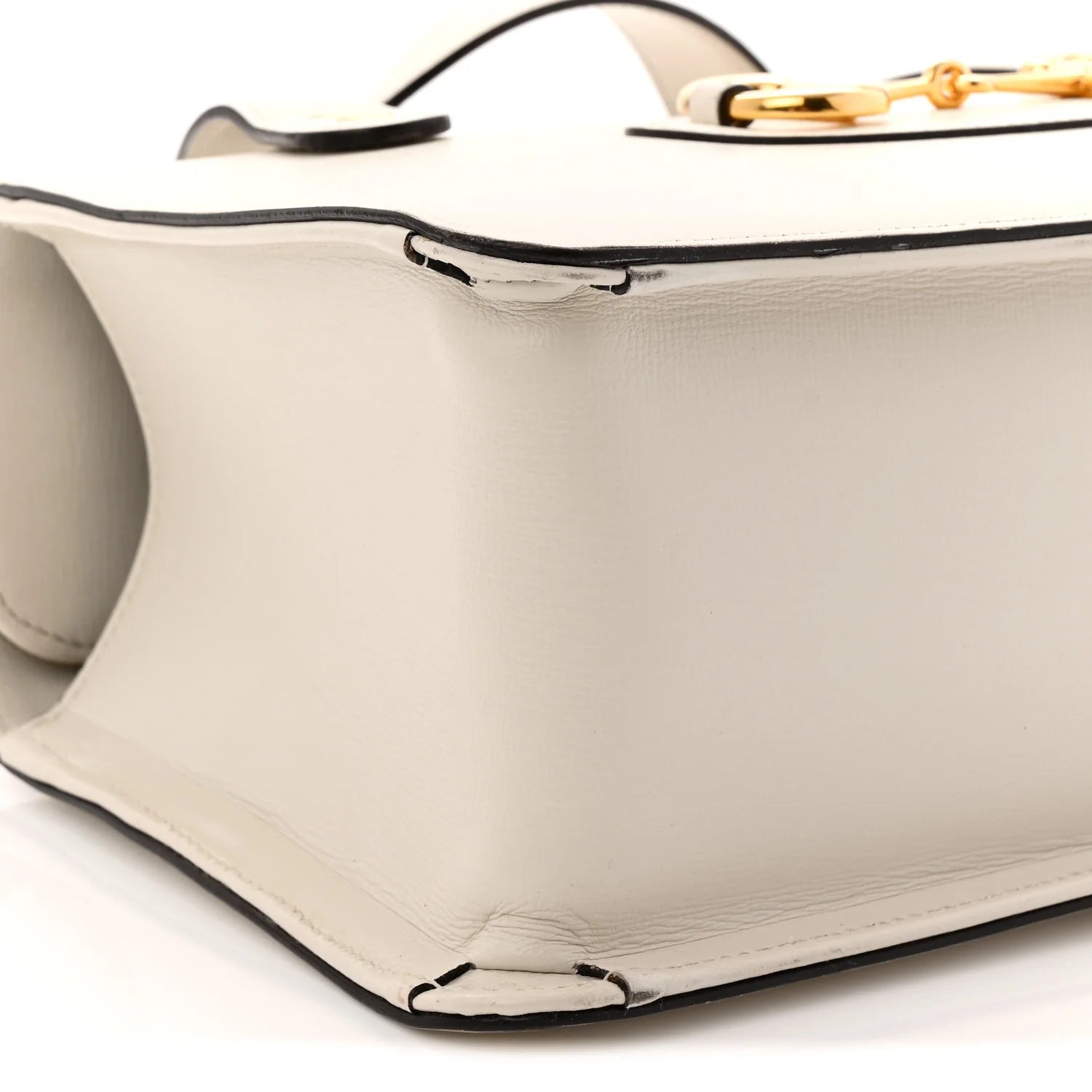 Textured Calfskin Small Horsebit 1955 Foldover Top Handle Bag Mystic White