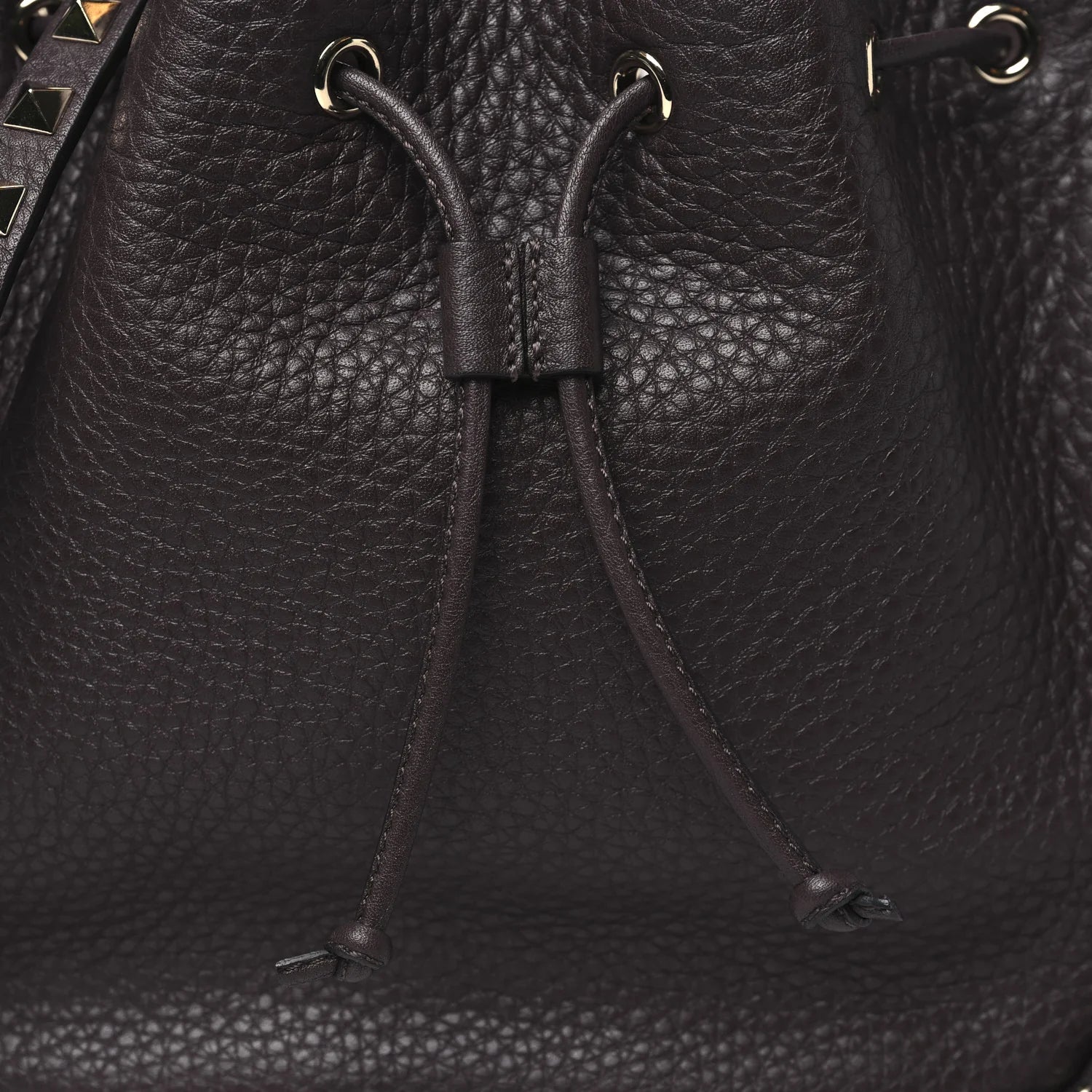 Grained Calfskin Rockstud Bucket Bag Vinaccia