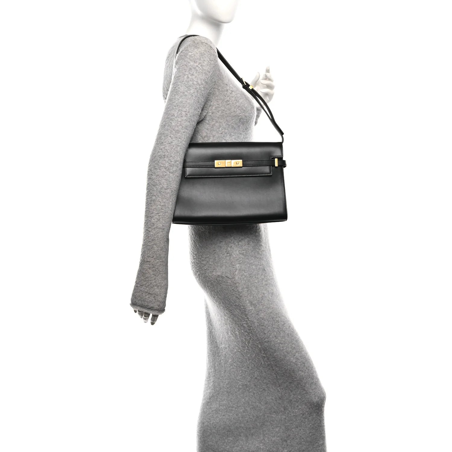 Smooth Calfskin Manhattan Shoulder Bag Black