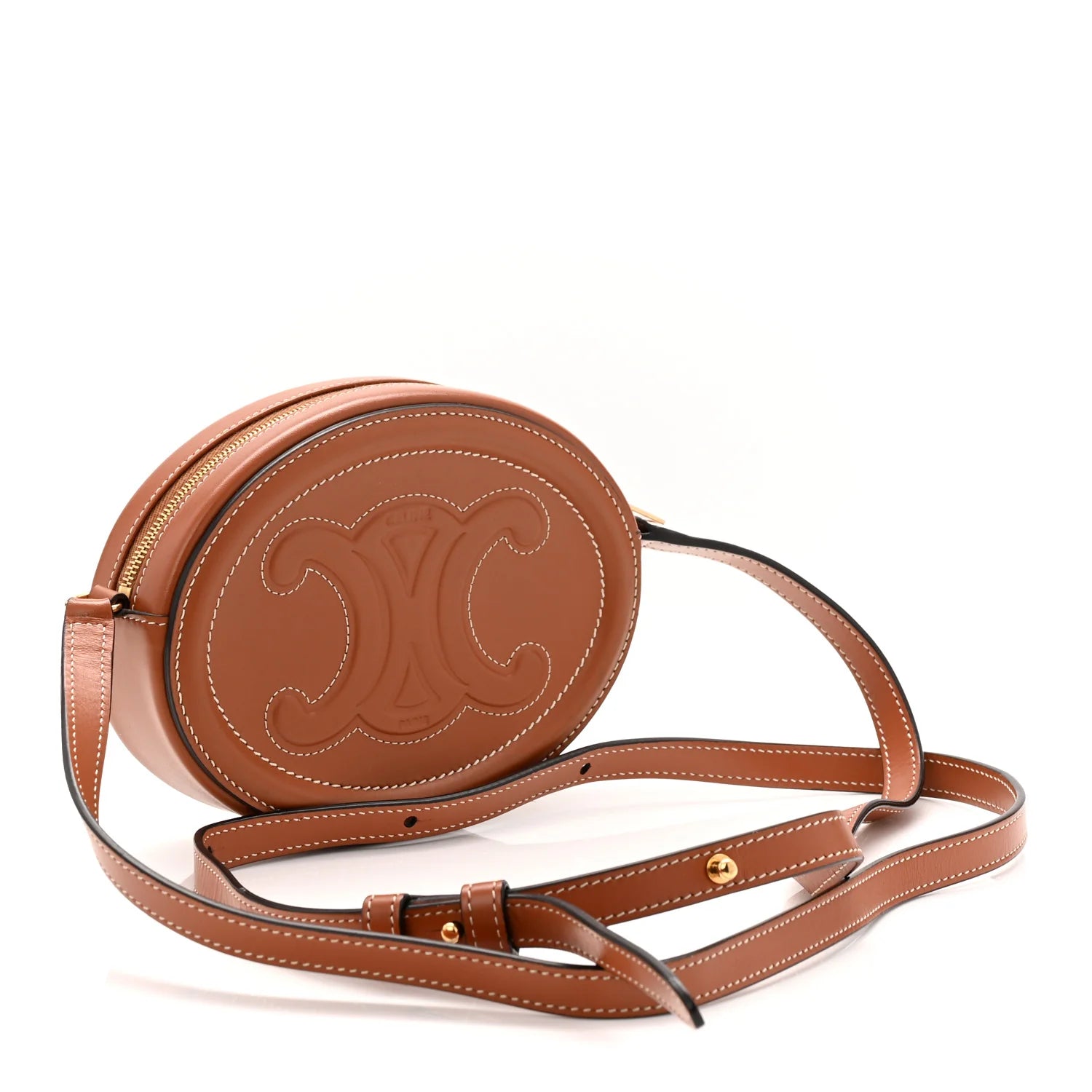 Smooth Calfskin Cuir Small Triomphe Oval Crossbody Purse Tan
