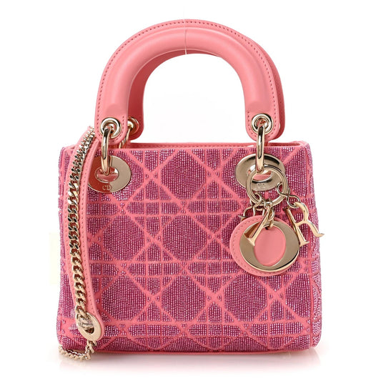 Lambskin Cannage Beaded Embroidered Mini Lady Dior Light Pink