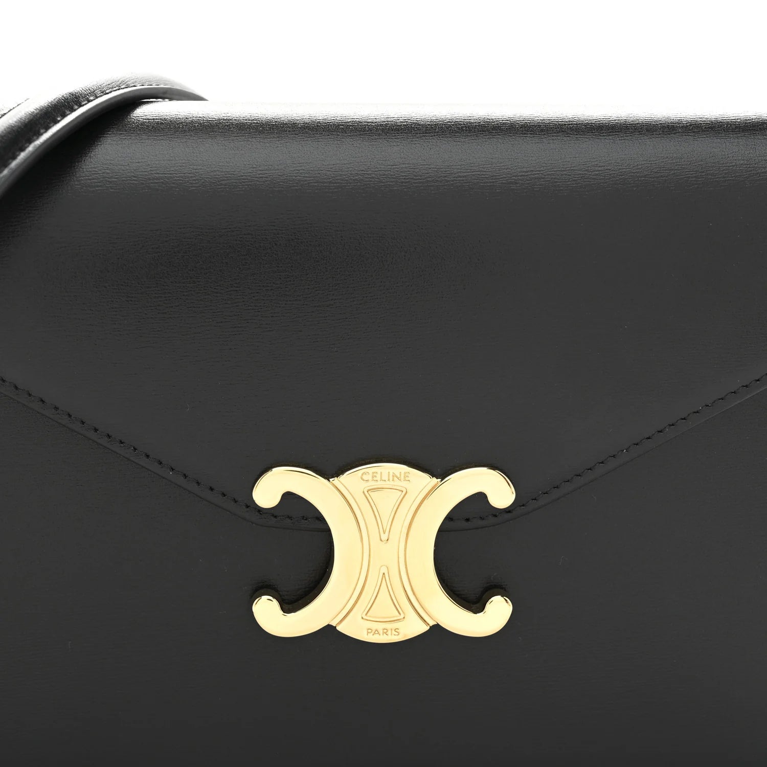 Shiny Calfskin Triomphe Margo Wallet on Chain Black