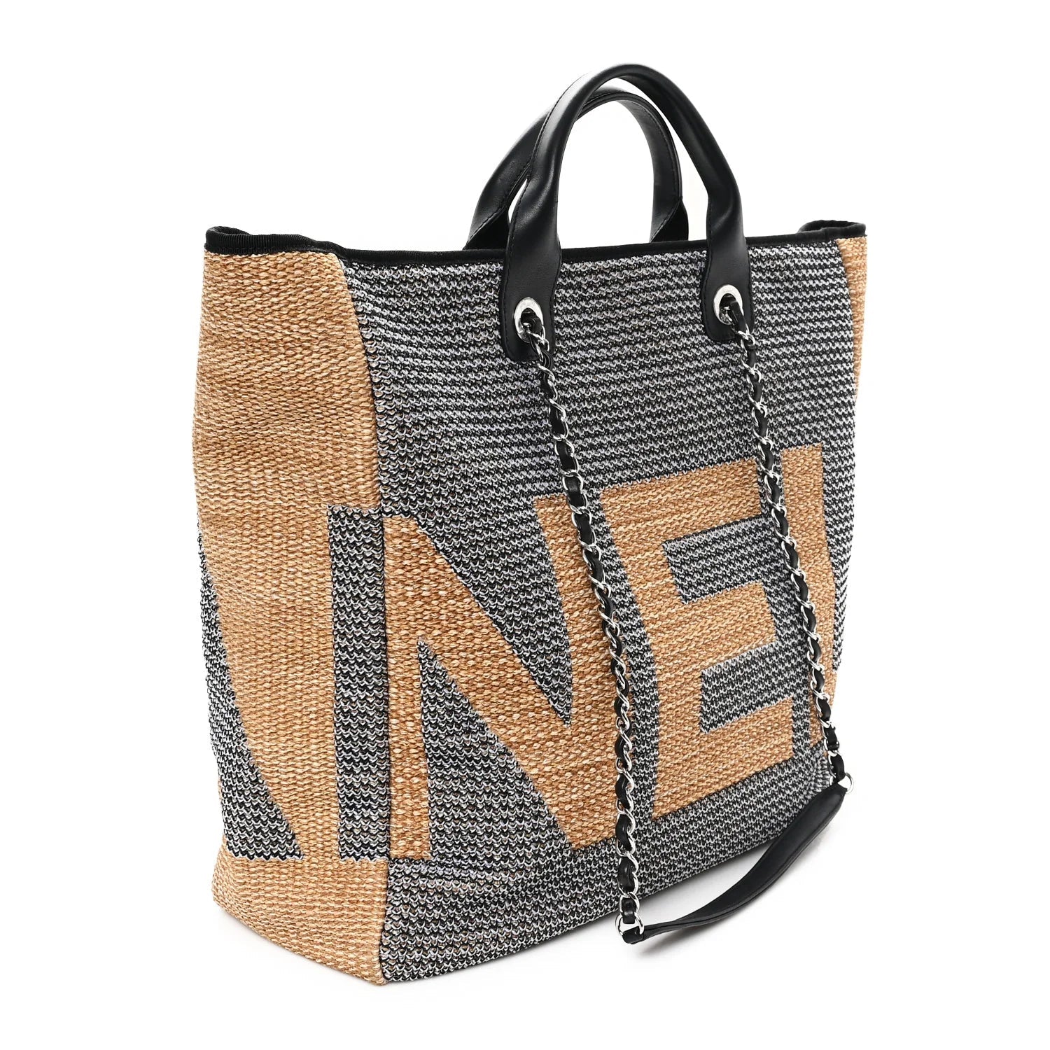 Mixed Fibers Large Shopping Bag Blue Beige