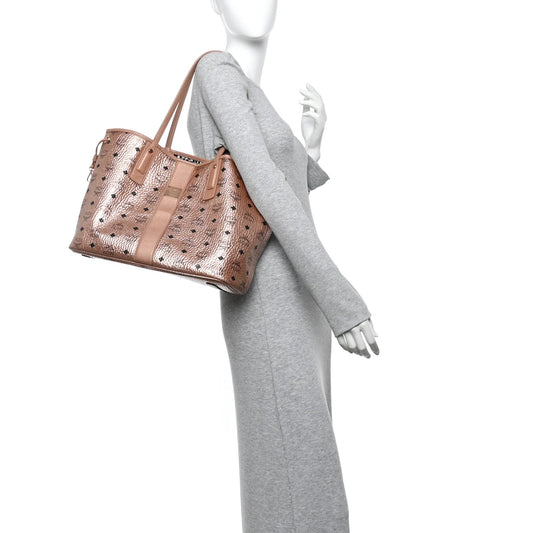 Metallic Visetos Medium Liz Reversible Shopper Tote Champagne Gold