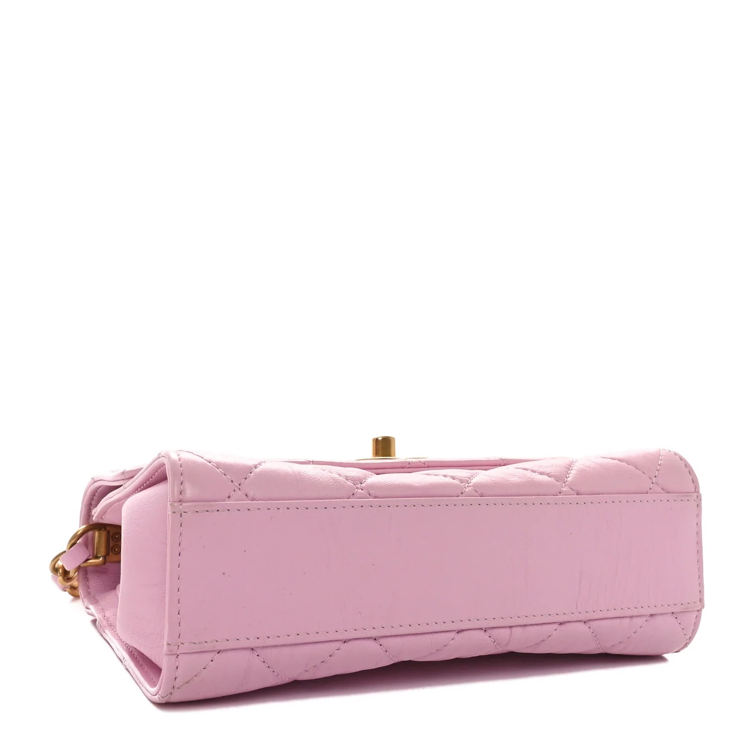 Crumpled Lambskin Quilted Mini CC Links Top Handle Flap Light Pink