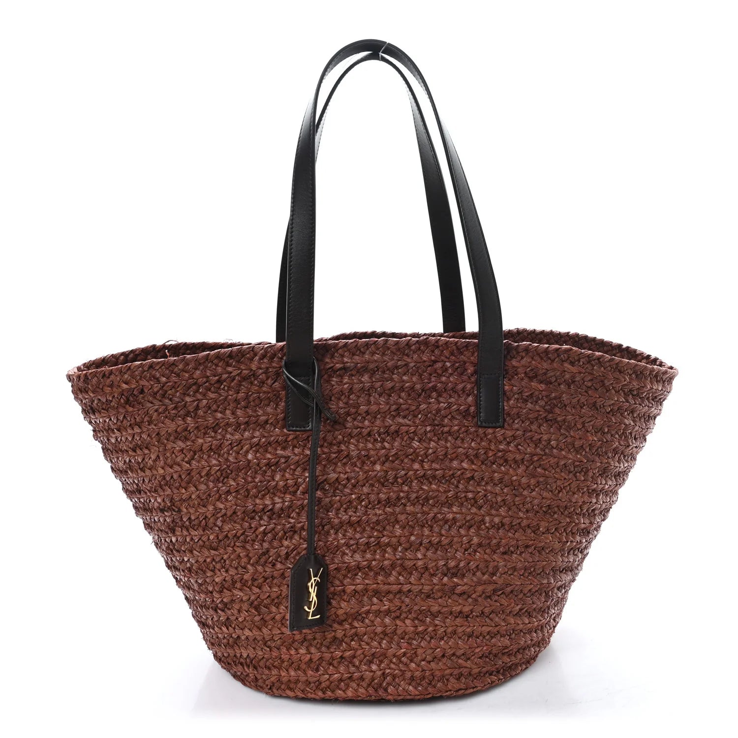 Raffia Calfskin Medium Panier Tote Dark Chocolate