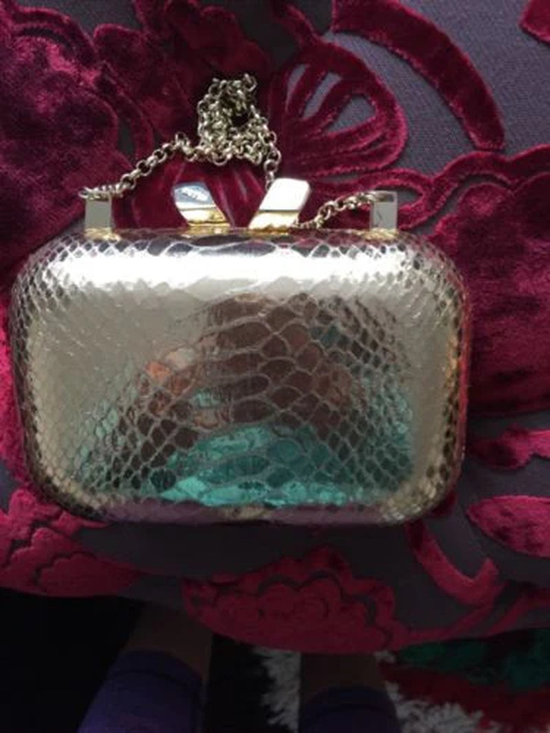 Ltd Italy Gold Snakeskin Knot Clutch