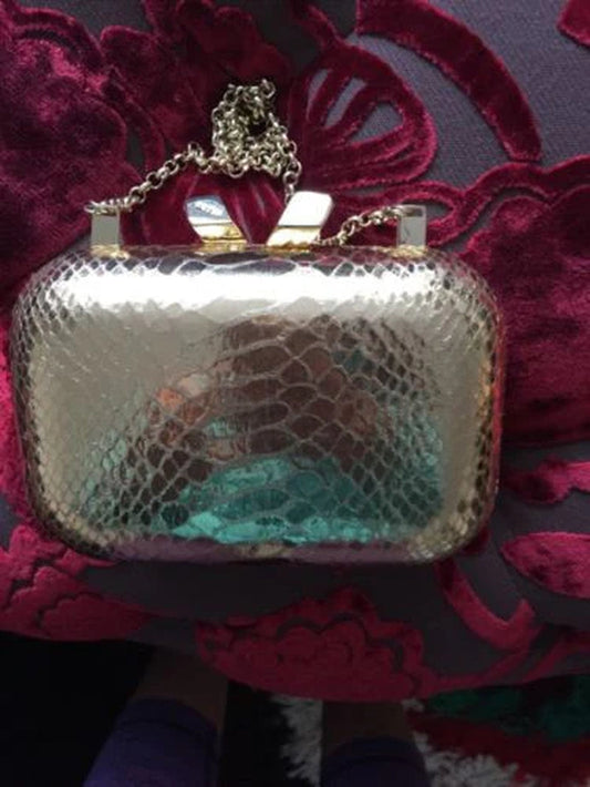 Ltd Italy Gold Snakeskin Knot Clutch