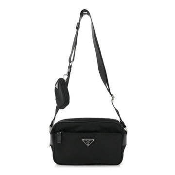 Re-Nylon Vela Saffiano Pocket Double Zip Shoulder Bag Black