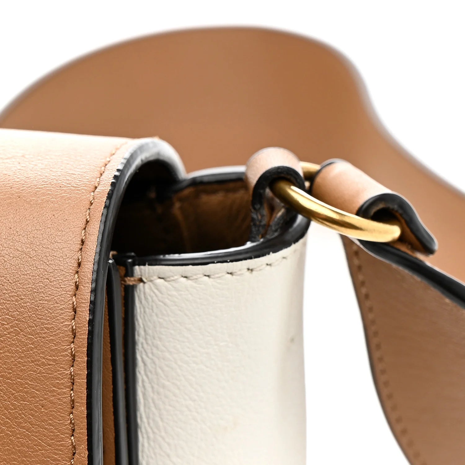 Shiny Smooth Calfskin Medium Frame Shoulder Bag Tan Optic White