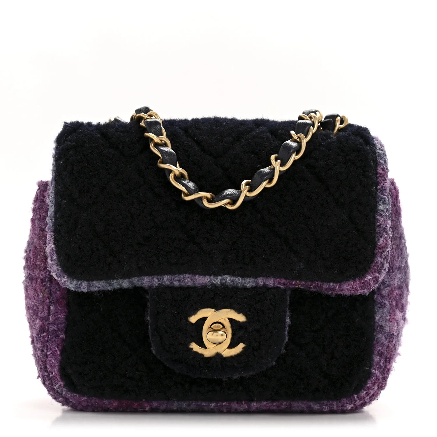 Shearling Tweed Quilted Mini Square Flap Bag Purple