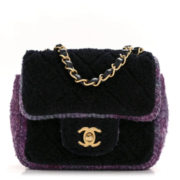 Shearling Tweed Quilted Mini Square Flap Bag Purple