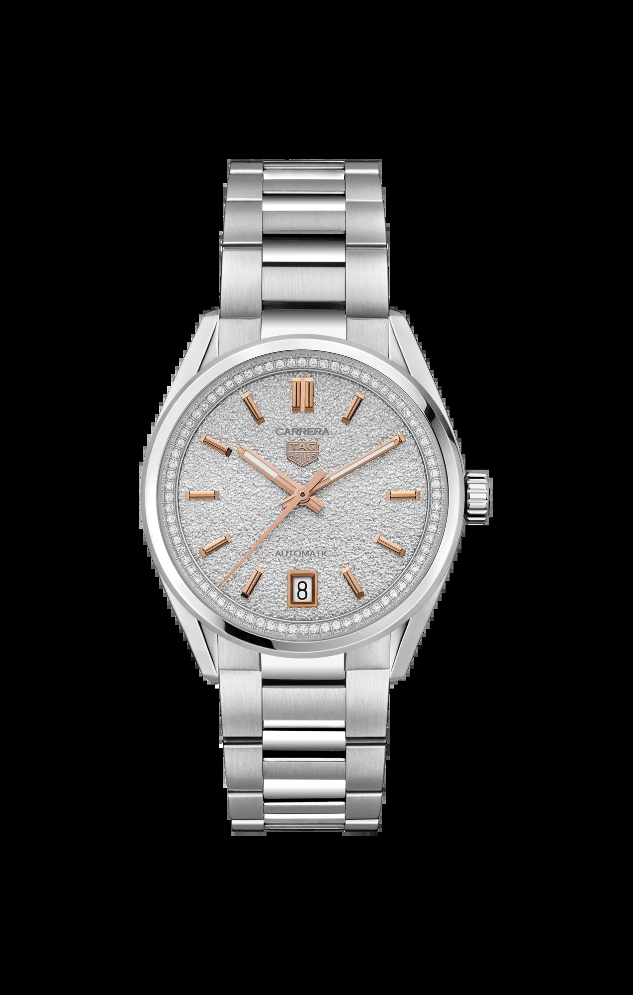 Unworn  Carrera Calibre 7 Date, Stainless Steel Set with Diamonds, 36Mm, Ref# WBN231B.BA0001, Box & Papers