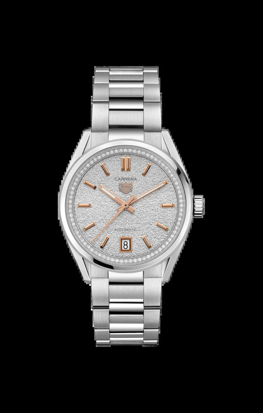 Unworn  Carrera Calibre 7 Date, Stainless Steel Set with Diamonds, 36Mm, Ref# WBN231B.BA0001, Box & Papers