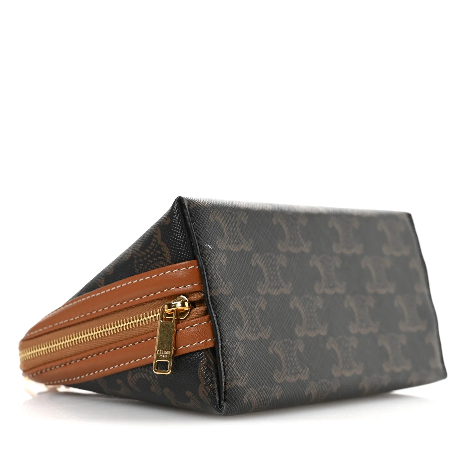 Triomphe Canvas Lambskin Clutch on Chain Tan