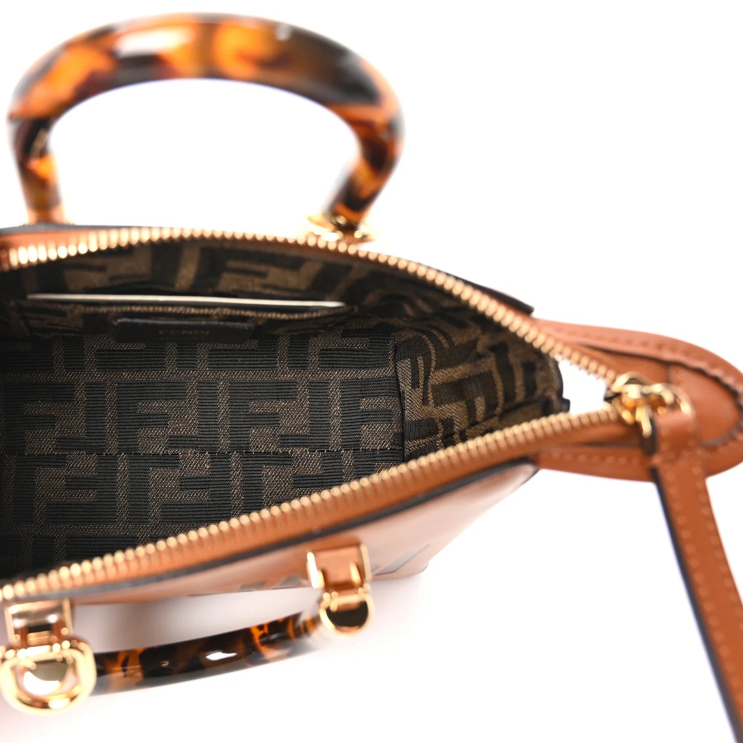 Vitello King Plexiglass Logo Embossed Mini by the Way Top Handle Boston Bag Caramello