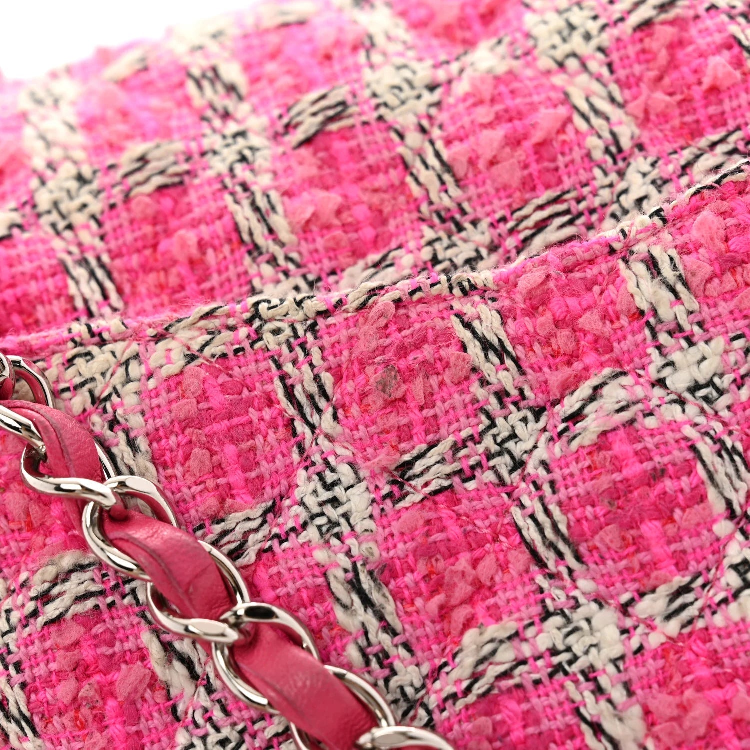 Tweed Quilted Medium Double Flap Hot Pink