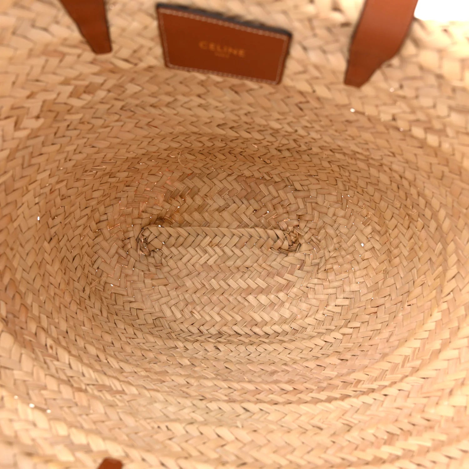 Raffia Calfskin Triomphe Medium Panier Tan