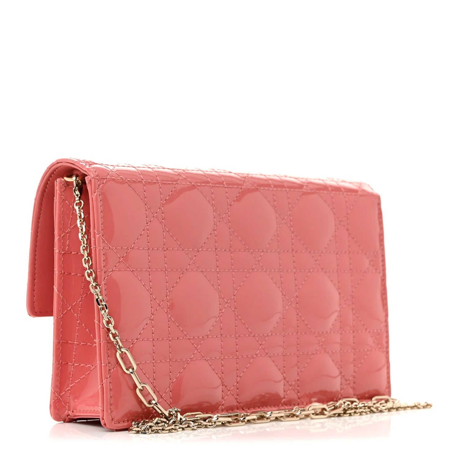 Patent Cannage Lady Dior Chain Pouch Pink
